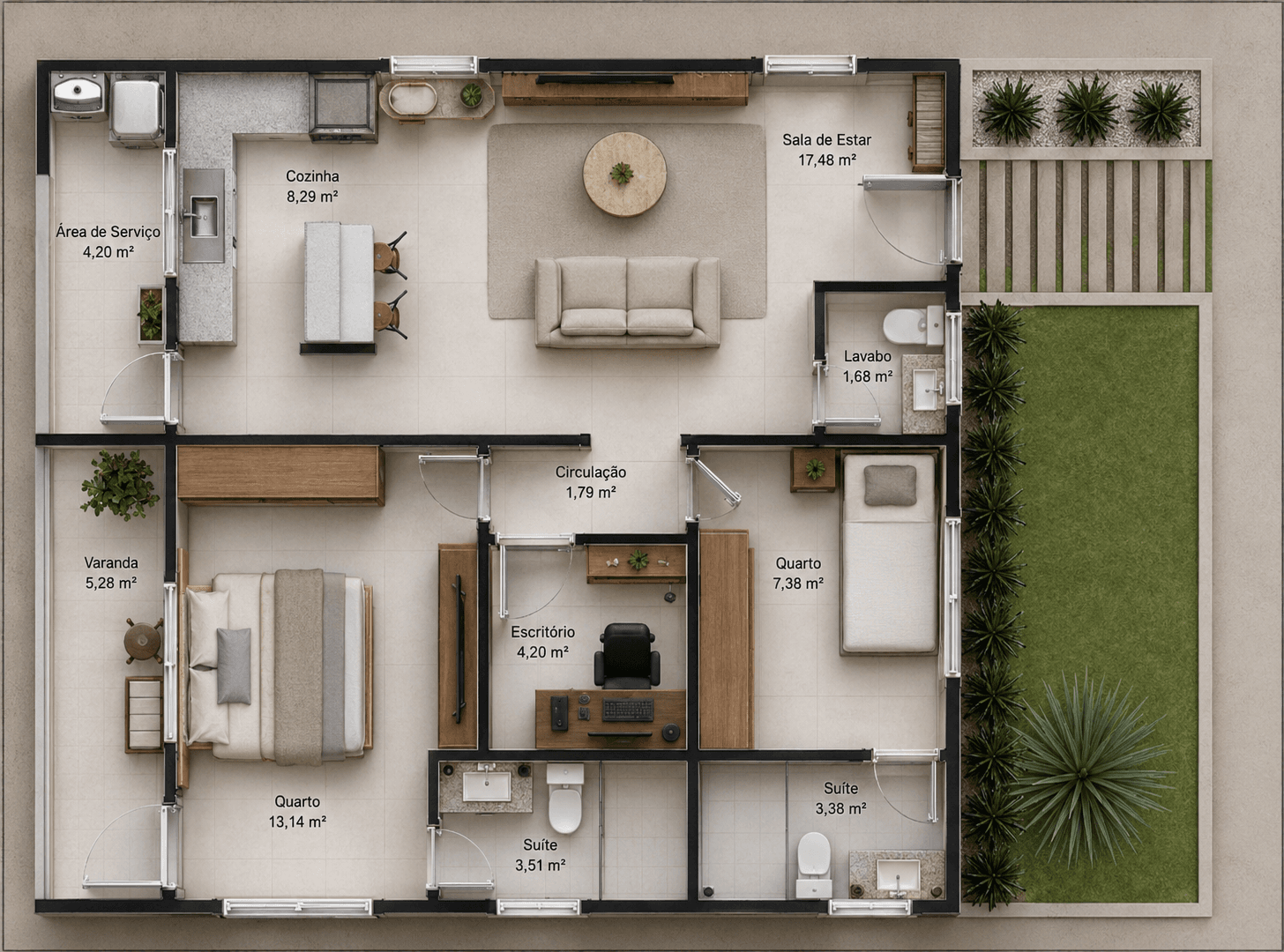 Planta Baixa Geral Humanizada - Distribuição inteligente em 80m²